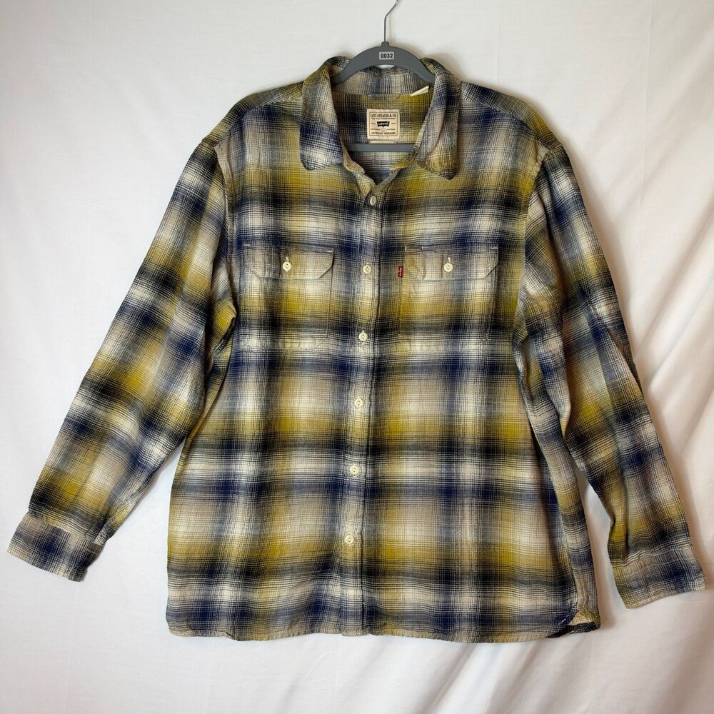 Levi Strauss & Co. Mens Flannel Yellow Navy Plaid Grunge Workwear Size L
